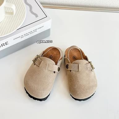 Kids Suede Clogs Toddler Clogs Boys Girls Sandals Cork Adjustable Buckle Mules (Apricot, Toddler, 7, Numeric Range, US Footwear Size System, 7.5, Medium) - Image 5