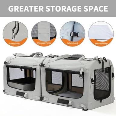 Petseek Extra Large Cat Carrier Soft Sided, Portable Small Dog Carrier for 2 Cats, 24"x16.5"x16" Car Travel Folding Comfortable Design with Litter Box and Bowls, Grey-2+ Litter Box+ Bowl*2 - Image 3