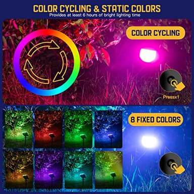 Kyosho Solar Color Spot Lights Outdoor, 9 Lighting Modes Halloween Christmas Lights, 38 LEDs Color Changing Waterproof RGBW Multicolor Tree Pool Solar Spotlight, 2 Pack - Image 2