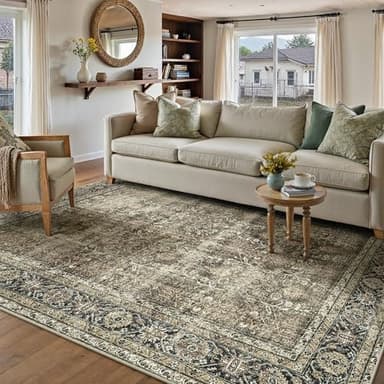 PureCozy Vintage Area Rug 9x12 Brown Washable Living Room Large Carpet Non Slip Bedroom Indoor Office Low Pile Traditional Distressed Retro Accent Rug for Dining Room - Image 6