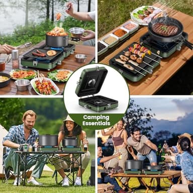 OGERY 2-Burner Foldable Camping Stove with Griddle (Textured & Smooth) and Carrying Bag, Portable Propane Camp Stove with 2 Adjustable Burners & Piezo Ignition, for Camping Tailgating Essentials Gear - Image 8