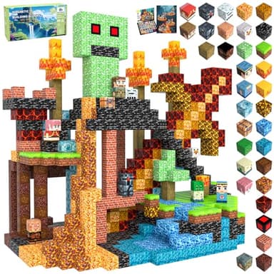 Magnetic Blocks Toys for Kids, 100 PCS Building Blocks Cubes, Stacking Magnetic Tiles Toys for Kids Toddlers Boys Girls Ages 3 4 5 6 7 8-12 Birthday Gifts Party Supplies (Underworld) - Image 1