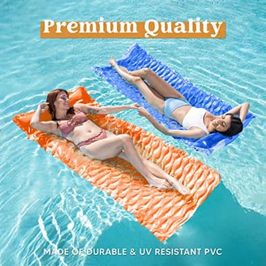 SLOOSH Inflatable Pool Floats Raft,Floating Lounge for Adults,64x32 inch Swimming Mat Pool Mattress with Headrest,2 Pieces Float Air Mat for Summer Water Beach Fun,Dark Blue,Orange - Image 5