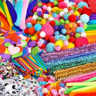 FUNZBO 2000Pcs+ Arts & Crafts Supplies Kits for Kids, DIY Craft Supplies for Toddlers Art Supply Tools Set Include Pipe Cleaners,Pom Poms and Feather, Crafts Birthday Gifts for Kid Girls Ages 4-8-12 - Image 4