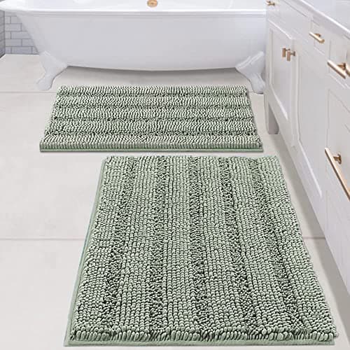 H.VERSAILTEX Bathroom Rugs Bath Mats Sets Super Absorbent Chenille Striped Bath Mats Non Skid Machine Wash Dry Rugs for Bathroom Floor Set of 2(Sage, 24 x 36 Plus 20 x 32 - Inches) - Image 1