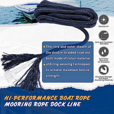 Young Marine 4 Pack 1/2” X 15’ Dock Lines Marine-Grade Double-Braided Nylon Dock Line with 12” Eyelet.Hi-Performance Boat Rope Mooring Rope Dock Line (4) - Image 3