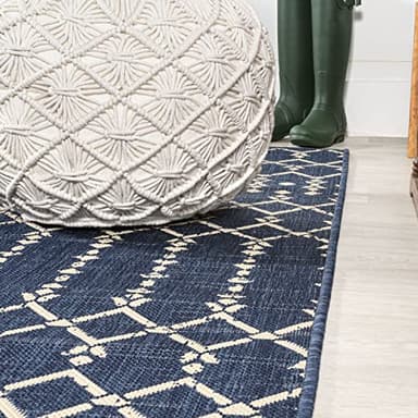 JONATHAN Y Moroccan Geometric Indoor Outdoor Runner Rug 2X8 Navy/Beige, Ourika Textured Weave for Backyard, Patio, Porch, Easy-Cleaning, High Traffic, Pet-Friendly, Non-Shedding (SMB108K-28) - Image 4