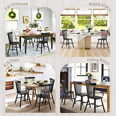 LUE BONA Windsor Dining Chair Set of 4, Spindle Back Wooden Chairs for Kitchen and Dining Room, Restaurant, Cafe, Hotel, Black - Image 6
