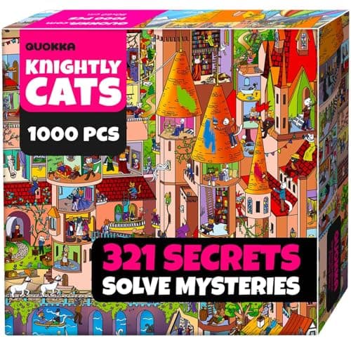 QUOKKA 1000 Piece Jigsaw Puzzle for Adults Knightly Cats – Premium Box Packaging with Extra Fun Challenges - Whimsical Cat Puzzle - Perfect for Relaxation & Creativity & Gift Giving - Image 1