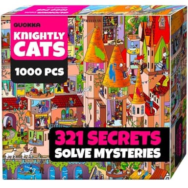 QUOKKA 1000 Piece Jigsaw Puzzle for Adults Knightly Cats – Premium Box Packaging with Extra Fun Challenges - Whimsical Cat Puzzle - Perfect for Relaxation & Creativity & Gift Giving - Image 1