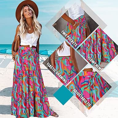 EARKOHA Womens Casual High Waist Tie Paisley Print Long Maxi Skirt with Pockets Multicolor L - Image 3