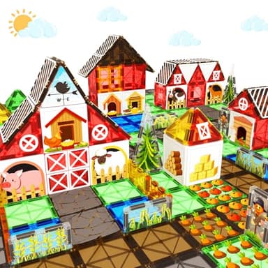 Magnetic Tiles Farm Animal Toys Set for Toddles Kids, Montessori STEM Toys for 3+ Year Old Boys Girls, Magnetic Building Blocks, Construction Sensory Magnets Games Educational Birthday Toys Gifts - Image 1