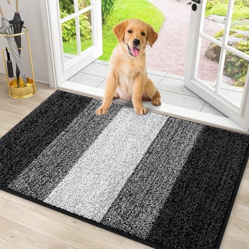 Smiry Dog Door Mat for Muddy Paws, Absorbs Moisture and Dirt, Low-Profile Entryway Mat with Non-Slip Backing, Entry Indoor Outdoor Doormat for Inside Floor (30x20 Inches, Black) - Image 1
