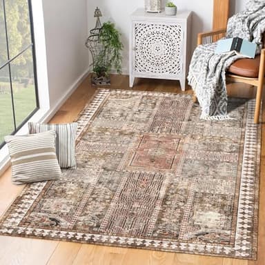 YARNSCAPE Vintage 9' x 12' Washable Area Rug - Stylish Indoor Rug for Living, Dining or Bedroom - Lightweight Carpet with Non-Slip Backing - Foldable for Easy Placement and Maintenance - Ivory - Image 5