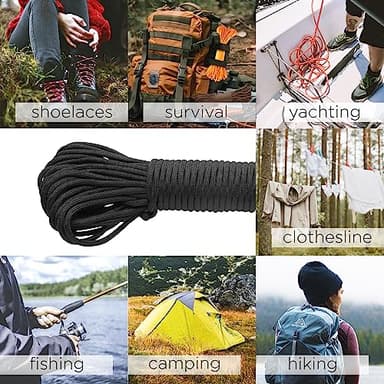 TECEUM Paracord Type III 550 Black –100 ft – 4mm – Tactical Rope MIL-SPEC – Outdoor para Cord –Camping Hiking Fishing Gear and Equipment EDC Parachute Cord Strong Survival Utility Rope 016 - Image 6