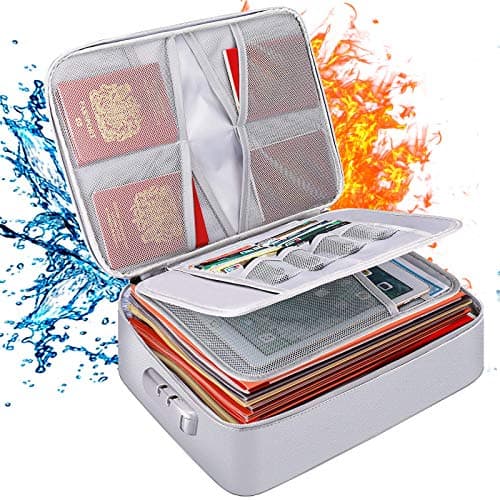 DocSafe Document Bag with Lock,Fireproof 3-Layer File Organizer Case with Water-Resistant Zipper,Document Storage Safe Bag Portable Travel Home for Paper,Files,Certificates,Gifts for Him,Silver - Image 1