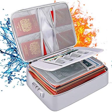 DocSafe Document Bag with Lock,Fireproof 3-Layer File Organizer Case with Water-Resistant Zipper,Document Storage Safe Bag Portable Travel Home for Paper,Files,Certificates,Gifts for Him,Silver - Image 1