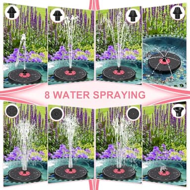 Yzert Solar Fountain Bird Bath Fountains with White Light and Pink Flower,Solar Powered Water Fountain with 7 Nozzle and 4 Fixer,Solar Fountain Pump for Bird Bath,Garden,Pond,Outdoor(Black Panel) - Image 3