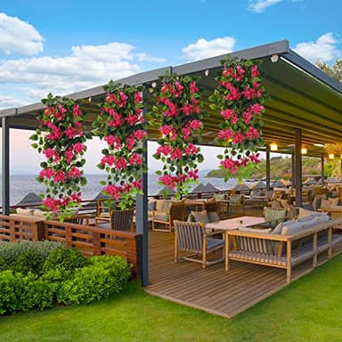 Elecxlink Fake Hanging Flowers Plants Bougainvillea Artificial,UV Resistant Faux Silk Flower Fabric Vine for Indoor Outdoor Garden Porch Eave Fence Wedding Wall Spring Summer Decor - Image 6