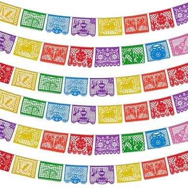 Lctevvn 6 Packs 108 Ft Fiesta Party Decorations Mexican Party Banners Papel Picado Banners Cinco De Mayo Decorations Dia De Los Muertos Decor Mexico Halloween Banner Birthday Party Decorations (6pack Banners) (Multicolour-6Packs) - Image 1