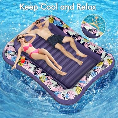 Tanning Pool Lounger Float, OKSUWATER 87" x 63" Pool Floats Adult with Headrest & Drink Holder, Blow-Up Bed Sun Tan Tub for Sunbathing, Beach, Backyard, Outdoor, Summer Water Party, XL - Image 4