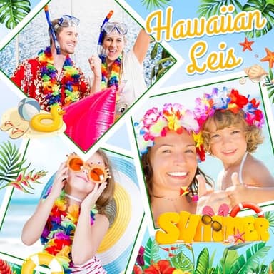 AMAZING TIME 200 Count Hawaiian Lei Bulk, Tropical Luau Hawaii Theme Silk Flower Necklace, Party Favors for Beach Holiday Wedding Birthday Party, Aloha Summer Party Decorations - Image 5