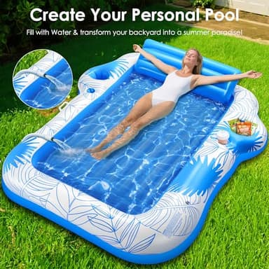 Inflatable Adult Tanning Pool Lounger Float -85" x 71" JIANYHW XX-Large Sunbathing Water Lounge Floaties, Suntan Tub Pool Floaty Raft Ice Bath Tub Tanning Bed, Blow Up Lake Pool Raft Floating Pad - Image 6