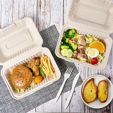 ECOLipak 75 Pack Clamshell Take Out Food Containers, 100% Compostable To Go Containers Disposable, 9X6 inch Heavy-Duty To Go Boxes, Eco-Friendly Biodegradable To Go Containers For Food - Image 5