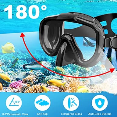 Snorkeling Gear for Adults, Dry Top Snorkel Set with Panoramic Anti-Leak and Anti-Fog Tempered Glass Lens, Adjustable Snorkeling Set for Scuba Diving Swimming Training Snorkel Kit - Image 2