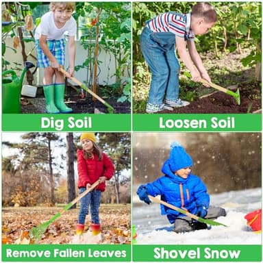 Amtreen Kids Gardening Tools Set - 6PCS Detachable Garden Tool Kit with Gloves, Shovel, Rake, Hoe, Leaf Rake & Spray Bottle - Wooden Handles with Hanging Hole, Perfect Outdoor Toy Gift for Ages 3-5 - Image 3