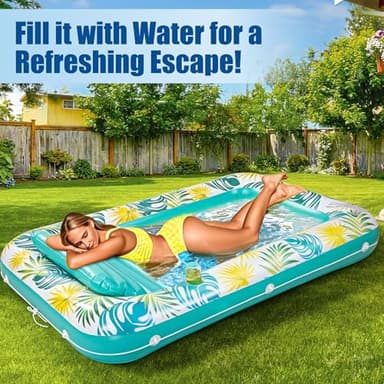 Panadajoy Tanning Pool Floats for Adults with Cup Holder & Pillow, Thick UV-Resistant PVC Portable Float for Backyard, Pool, Lake - Compact Design, Easy Inflation, Durable for Tanning & Relaxation - Image 2