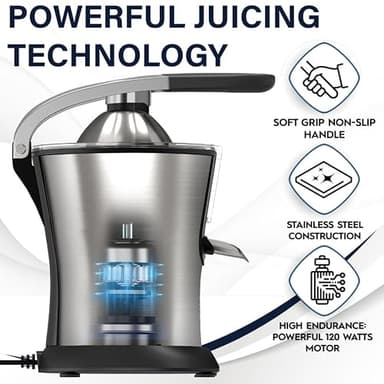 Eurolux Premium Electric Orange Juicer | Stainless Steel Citrus Squeezer With New Ultra-Powerful Motor and Soft Grip Handle for Effortless Juicing, Auto Shutoff, Dishwasher-safe Parts, Pulp Control - Image 6