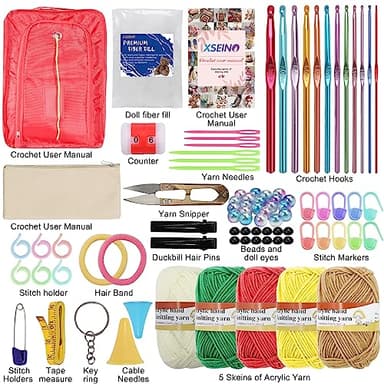 XSEINO Crochet Kit Beginners Crochet Hooks Set with Crochet Yarn,102PCS Premium Crochet Set, Accessories Kit, Crochet Bag and Lot More Crochet Supplies - Image 2