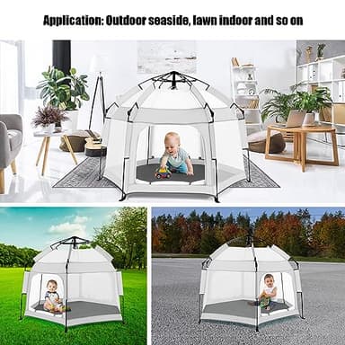 Bend River Baby Playpen with Canopy, Portable Baby Beach Tent, Toddler Play Yard Indoor and Outdoor, Foldable Mosquito Net for Infant - Light Grey - Image 6