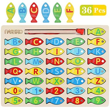 Magnetic Wooden Fishing Game Toy for Toddlers, Alphabet Fish Catching Counting Games Puzzle with Numbers and Letters, Preschool Learning ABC Math Educational Toys 3 4 5 Years Old Girl Boy Kids - Image 8