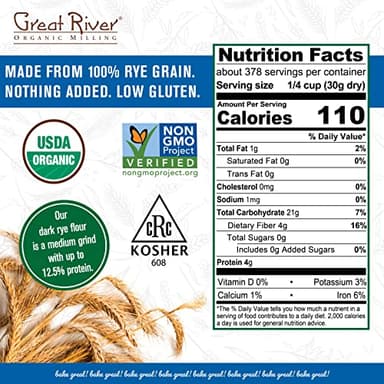 Great River Organic Milling Organic Dark Rye Flour | Whole Grain, Non-GMO, Kosher, Unbromated | Earthy Flavor for Rye Bread, Sourdough Starter, Bagels, Crackers & Artisan Baking | 25 Lb - Image 3