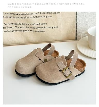 Kids Suede Clogs Toddler Clogs Boys Girls Sandals Cork Adjustable Buckle Mules (Apricot, Toddler, 7, Numeric Range, US Footwear Size System, 7.5, Medium) - Image 4