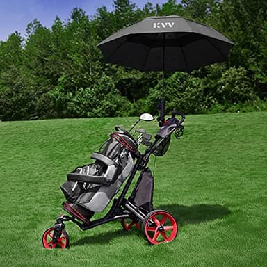 KVV 3 Wheel 360 Rotating Front Wheel Foldable/Collapsible Golf Push Cart with Foot Brake Open and Close in ONE Second-Free Umbrella Holder Included(Black/Red) - Image 4