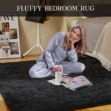 Super Soft Area Rugs for Living Room 5x7 Black, Fluffy Furry Shaggy Fuzzy Area Rug, Upgrade Anti-Skid Rectangular, High Pile Soft Throw Rug for Bedroom and Kids Room, Home Decor Aesthetic - Image 2