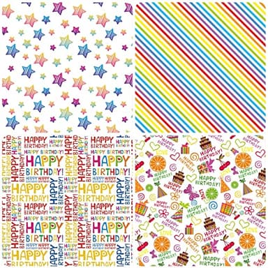 PlandRichW Birthday Wrapping Paper 12 Sheets Folded Flat for Kids, Boys, Girls, Adults.Includes Happy Birthday, Star, Rainbow, Cake 4 Colorful Designs for Baby Shower, Holiday, Party 20 X 29 Inch - Image 5