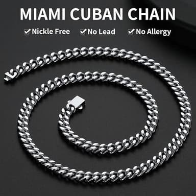 Stainless Steel Mens Cuban Link Chain, Miami Cuban Chain Necklace for Men, 7mm Wide Hip Hop Mens Jewelry, 20" - Image 2