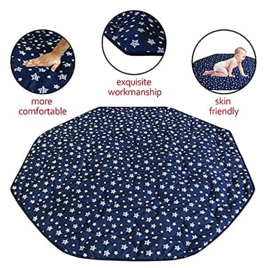 Playpen Mat 8 Panel Navy Fits for Regalo My Play Deluxe Extra Large Portable Play Yard, Non Slip Baby Octagon Playpen Mattress Pad, Navy Star Print Playard Pad - Image 4