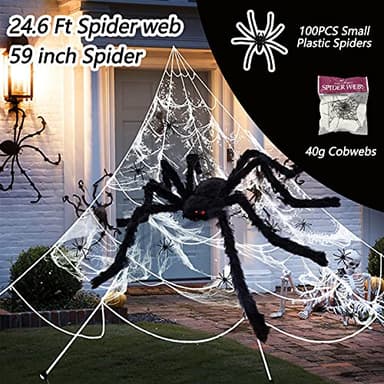 Halloween Decorations - 295" Halloween Spider Web Decorations Outdoor + 59" Giant Fake Spider with Triangular Huge Spiders Web - Scary Decor Clearance for Yard, Patio, Garden, Haunted House Décor - Image 2