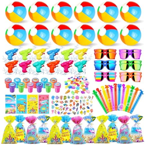Pool Party Favors and Beach Party Favors,158PCS Summer Pool Toys for Kids, Undersea theme decoration, Including Beach Balls, Sunglasses, Bubble Wands, Stamp and Crystal Shells for Kids Ages 4-8 8-12 - Image 1