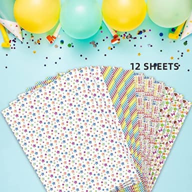 PlandRichW Birthday Wrapping Paper 12 Sheets Folded Flat for Kids, Boys, Girls, Adults.Includes Happy Birthday, Star, Rainbow, Cake 4 Colorful Designs for Baby Shower, Holiday, Party 20 X 29 Inch - Image 4