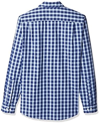 Amazon Essentials Men's Slim-Fit Long-Sleeve Poplin Shirt, Navy White Plaid, Large - Image 2