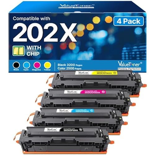 Valuetoner 202X Compatible for HP 202X Toner Cartridges 202A CF500X CF500A use with Laserjet Pro MFP M281fdw M254dw M281cdw M281fdn M281dw M280nw M254 M281 Series (Black Cyan Yellow Magenta, 4-Pack) - Image 1