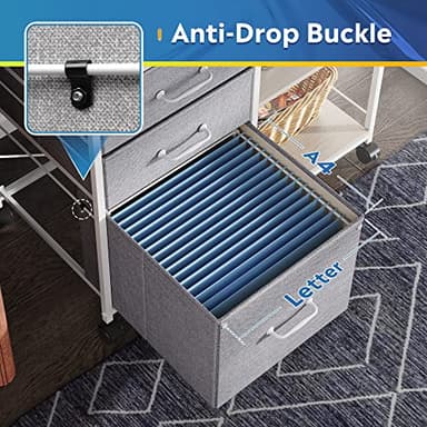 DEVAISE 3 Drawer Mobile File Cabinet, Rolling Printer Stand with Open Storage Shelf, Fabric Lateral Filing Cabinet fits A4 or Letter Size for Home Office, Light Grey - Image 5