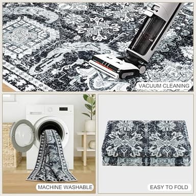 4x6 ft Washable Area Rug, Non-Slip Indoor/Outdoor, Black & White Boho Design for Kitchen, Patio, Office, Entryway, Kids Room, and Runner Rugs - Image 7