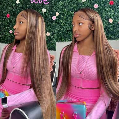 Ombre Lace Front Wig Human Hair 28inch Highlight 13x4 HD Straight Lace Front Wigs 180% Density 4/27 Colored Honey Blonde HD Lace Frontal Wigs For Women Glueless Pre Plucked with Baby Hair - Image 7